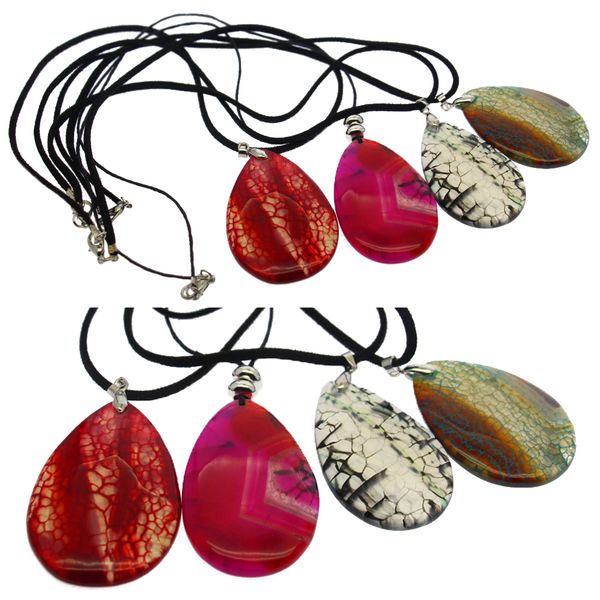 

fashionable natural gem pendant handmade drop shape agate raw stone slices leather pendant necklace, Silver