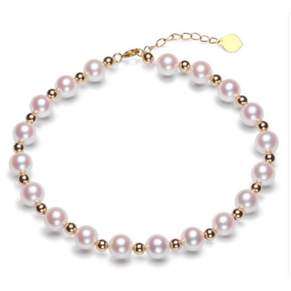 

sinya natural pearls au750 gold beads strands bracelet for ladies girls akoya or freshwater pearls optional 16 17 18cm length c19021501, Black