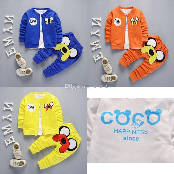 

2019 новый стиль springautumn хлопок молния круглый воротник пчелы шаблон костюм с пальто с длинным рукавом и брюки три штуки для мальчиков, White