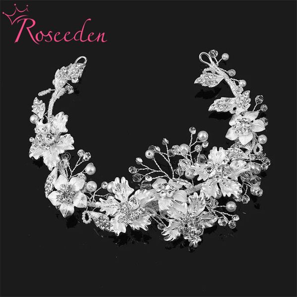 

wedding hair accessories exquisite flower leaf headband crystal pearls tiara and crown handmade bridal headpiece jewelry re750, Golden;white