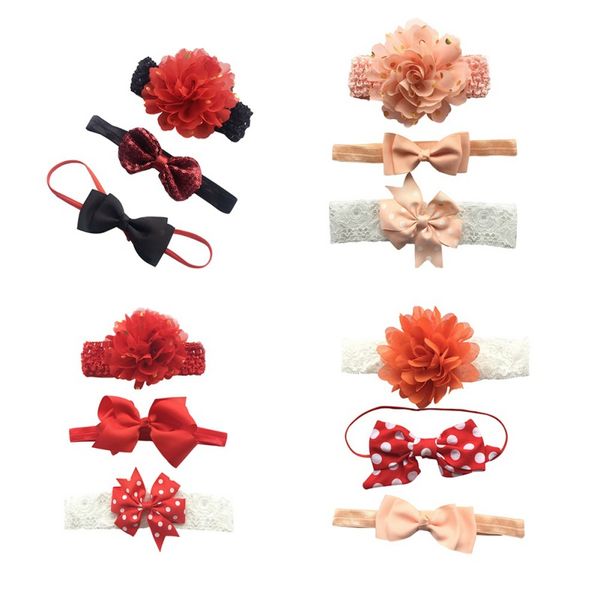 

3 шт baby girl цветочные bowknot упругие ободки отдыха партии диапазона волос головные уборы аксессуары, Slivery;white