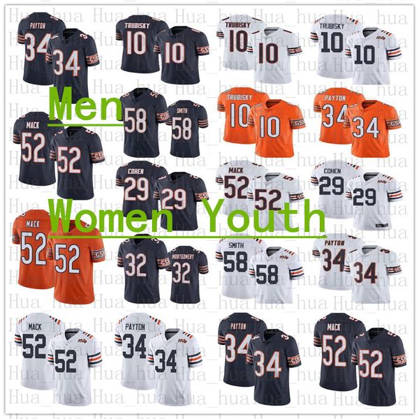 

men women chicago youth bear 52 khalil mack 10 mitchell trubisky smith montgomery 34 walter payton cohen football jersey, Black