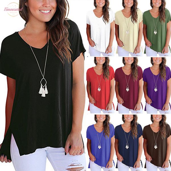 

women t shirt women 2020 short sleeve basic solid shirt cotton female loose pure summer casual loose tshirt v neck blusas, White