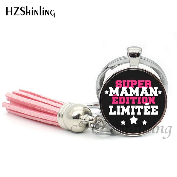 

2019 new trendy je suis une super mamie tassel key chains women jewelry je't aime maman gift glass dome pendant keyring tak--137, Slivery;golden