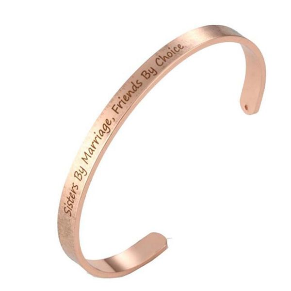 

fashion stainless steel friendship cuff bangle engraved friend for women jewelry gift - sisters by marriage friends by choice, White