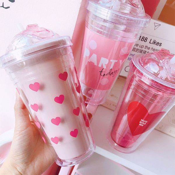 

cartoon creative water bottles double korean girl love sippy cup cute portable carry cup student plastic water bottles