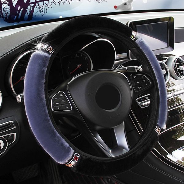 

auto accessories car shiny rhinestone plush steering wheel cover autumn winter elastic 37-38cm for car