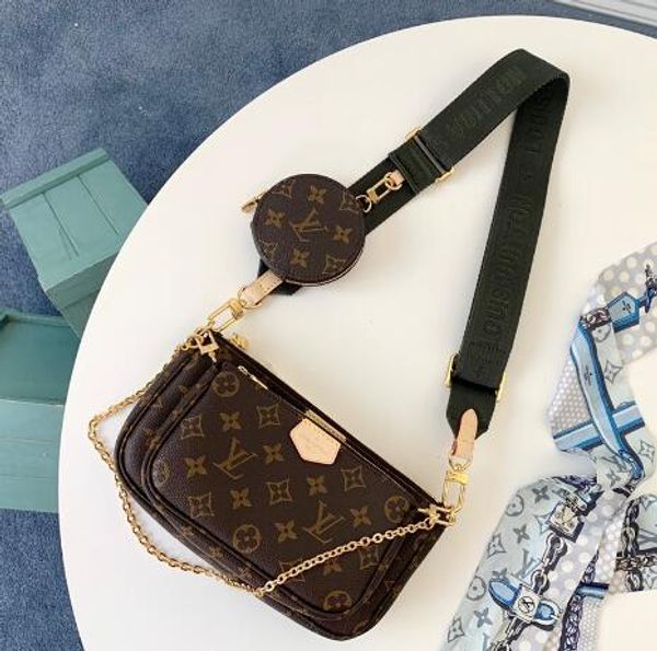 

3 piece de igner women 039 handbag cla ic houlder bag fa hion wallet chain tote bag folded loui vuitton pur e without box, Blue;white