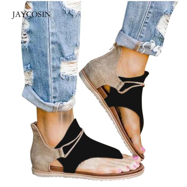 

jaycosin women sandals solid casual beach shoes ladies sandals shoes women' large size flat female 2020 summer new l518, Black