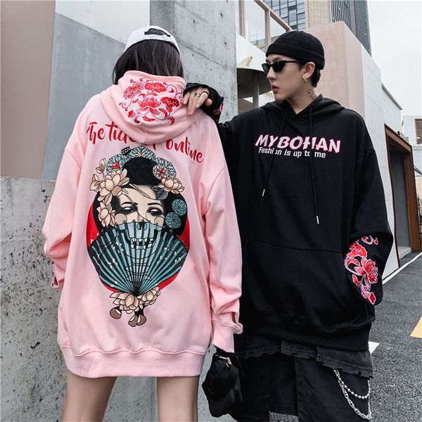 

high street hoodie flower pattern hooded 2019 new men, Black
