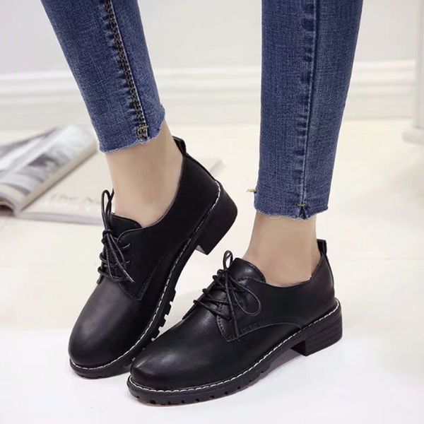 

mcckle low square heels women shoes patent leather pumps lace up ladies sewing classic round toe female fashion casual autumn, Black