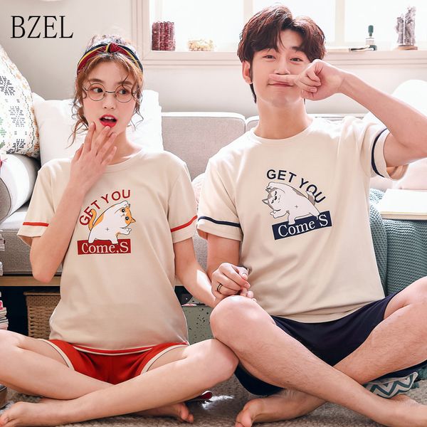 

bzel lovers clothes girl's boy's casual o-neck short sleeve t-shirts couples cartoon pajamas two piece set nightwear home cloth, Blue;gray