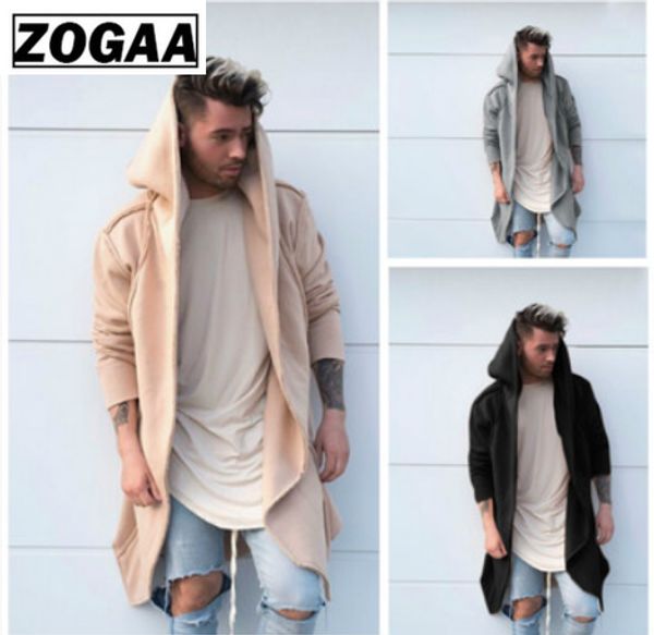 

zogaa long hooded solid color windbreaker fashion casual open stitch men coats mens coats and jackets 3 colors plus size s-3xl, Black