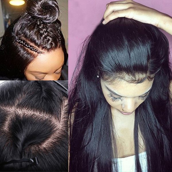 

silk base full lace wig human hair with baby hair pre plucked silk lace wig natural hairline glueless virgin for black women, Black;brown