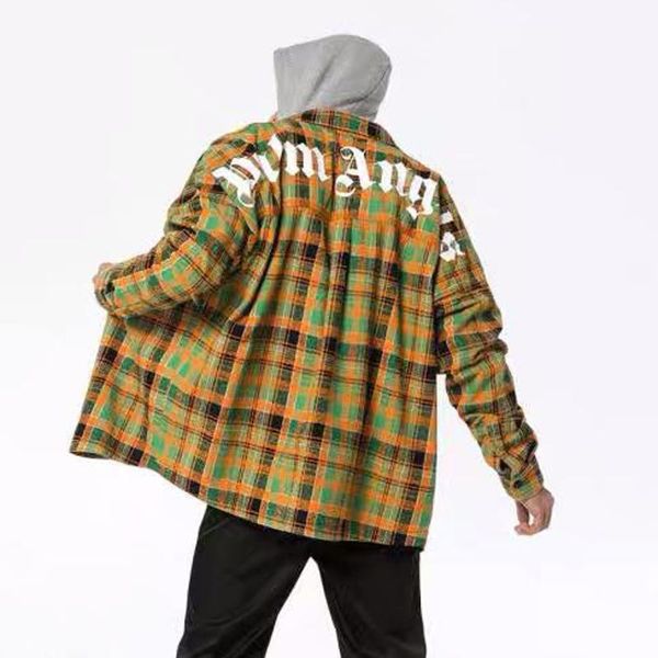 

19FW Palm Angels Lattice Shirt Fashion Long Sleeve Shirt Men Women Couple Casual Shirts Street Turn-down Collar HFLSCS042