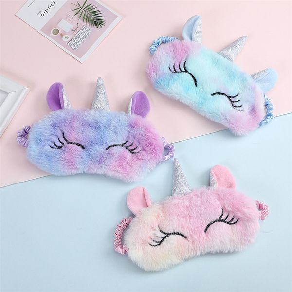 

unicorn eye mask cute cartoon eye covers blinder plush sunblock eyeshade travel eye patch relax aid blindfold fashion accessories 3 colors, Blue