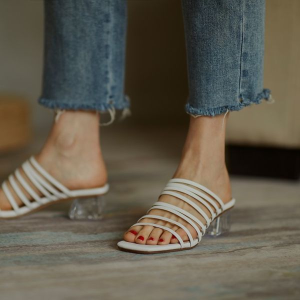 

slippers mljuese 2021 women soft rome style summer slip on open toe white color high heels sandals party dress wedding, Black