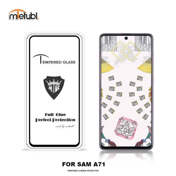 

2.5d tempered screen protector for samsung galaxy a71, a81,a91 full ab glue screen protector paper packing