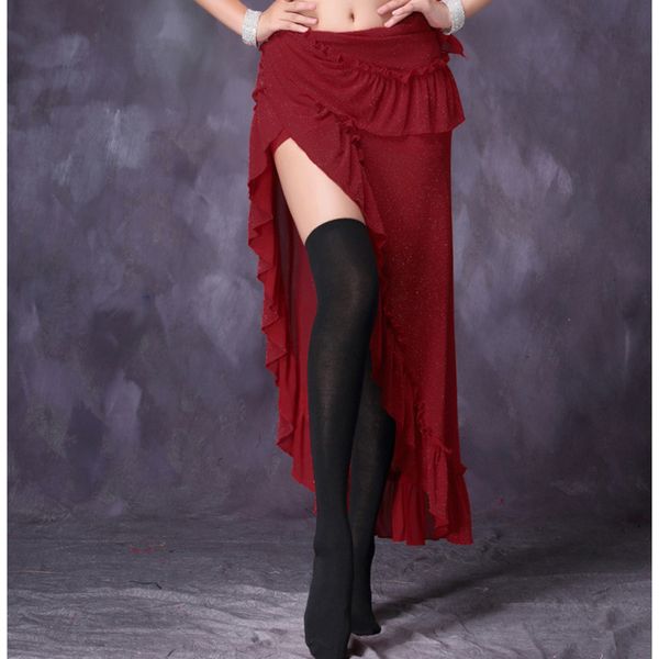 

women belly dance skirt female modal practice training suit oriental dance long skirt half, Black;red