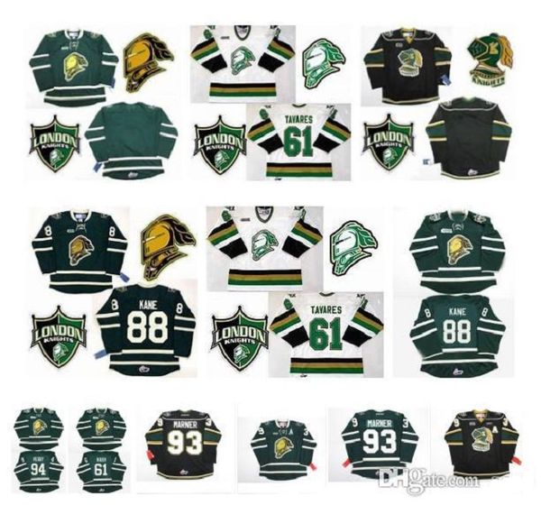 

ohl london knights jersey 93 mitch marner 16 brad smyth 91 nazem kadri 94 corey perry 88 patrick kane 11 john carlson tavares hockey jersey, Black;red