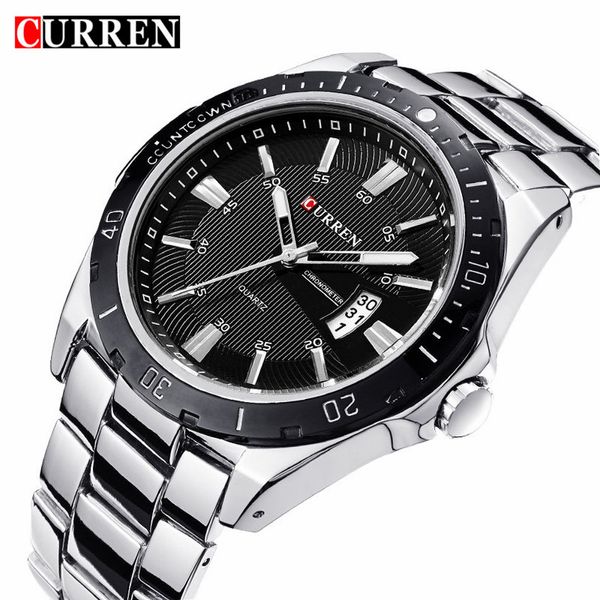 

cwp CURREN Fashion Business Wristwatch Casual Military Quartz Sports Men's Watch Full Steel Calendar Male Clock relogio masculino, Black