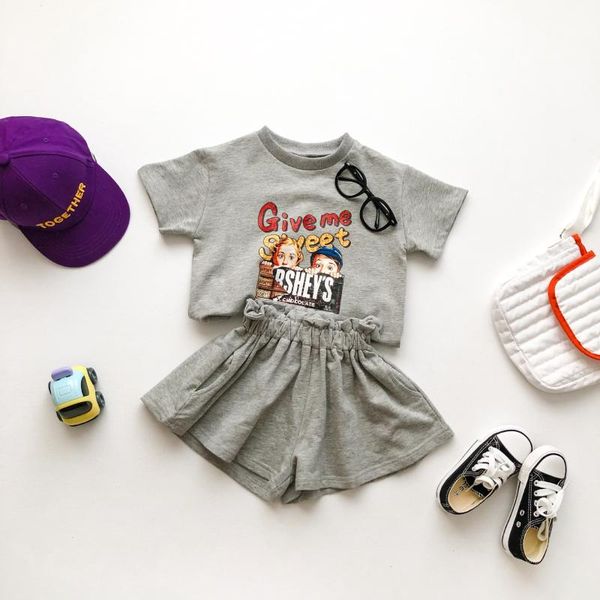 

2020 лето новое прибытие девушки мода мультфильм печатных костюм дети 2 шт. наборы топ + короткие девушки одежда, White