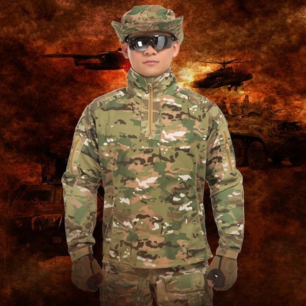 

outdoor mens camouflage tactical uniform suit army fans field jungle combat training climbing camping sportswear shirt pants set, Gray;blue