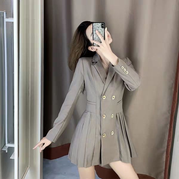 

manufacturer's direct selling net red blazer skirt pleated long sleeve waistband dress shows thin temperament 2019 new autumn women&#03, Black;gray