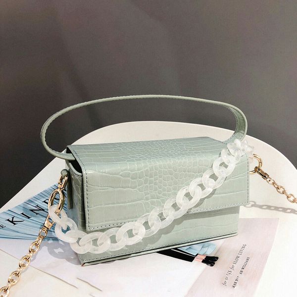 

casual crocodile pattern acrylic chains handbags women alligator messenger bag pu leather shoulder crossbody bags ladies purses