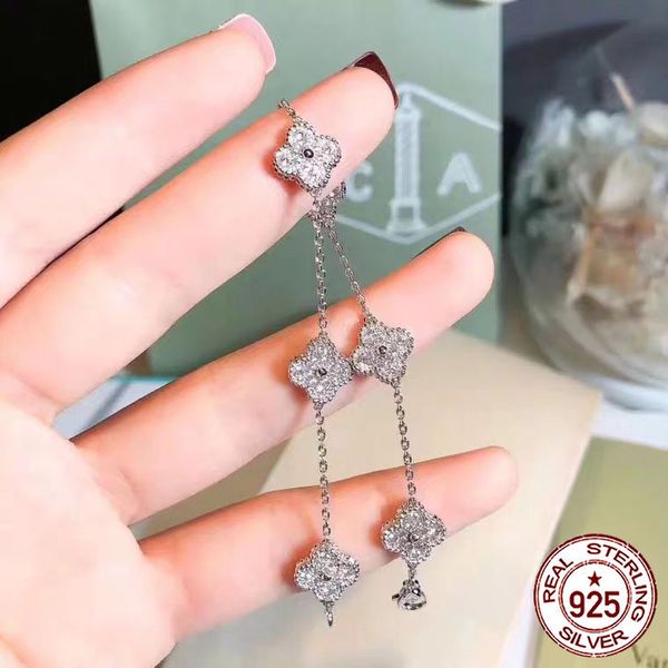 

s925 sterling silver mini six flower bracelet new four-leaf clover diamond mini cute style fashion personality classic style jewelry, Golden;silver