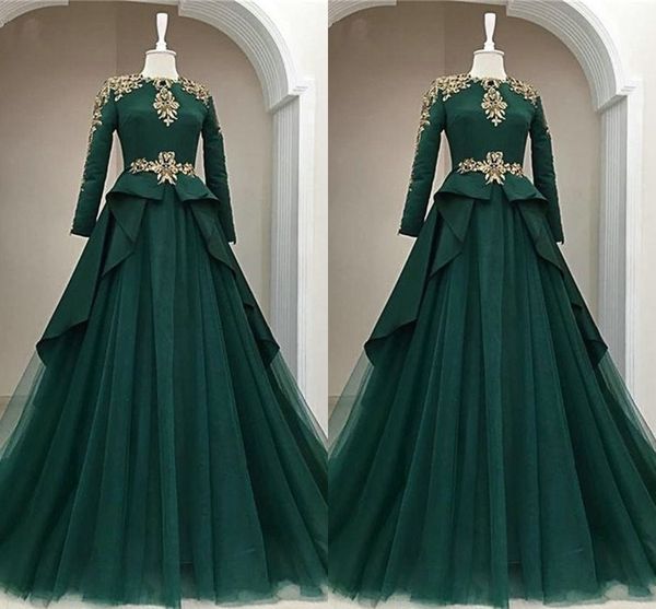 Abiti per occasioni speciali da donna araba saudita Manica lunga Gonna asimmetrica in pizzo dorato Abito da ballo con volant Abiti da sera convenzionali Elegante 2019