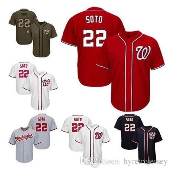 

men women youth nationals jerseys 22 soto baseball jerseys white gray grey red navy blue green salute to service players weekend all-star, Black