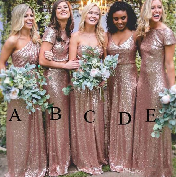 

2019 rose gold sequins bridesmaid dresses bling sparkly new mermaid two pieces prom gowns backless country beach party dresses, White;pink