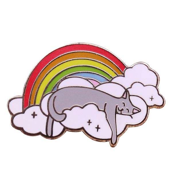 Acheter Chat Endormi Nuage Aiguille Mignon Arc En Ciel Broche Dessin Animé Animal Badge Enfants Cadeau Créatif Bijoux Paresseux Amusement Sieste