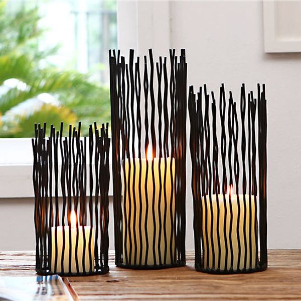 

black modern impressionism candle holder cylindric shape wave iron wires tabledecoration crafts romantic wedding centerpiece