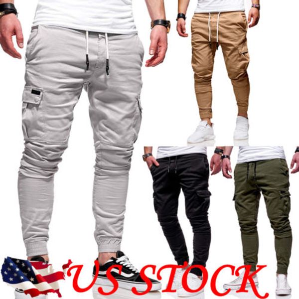 

горячие мужчины спорт пант длинные брюки твердые мужской моды tracksuit фитнес тренировки gym sweatpants, Black