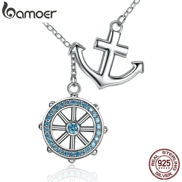 

bamoer new collection 925 sterling silver blue anchor & rudder pendants & necklaces wedding jewelry 45cm scn049 j190711