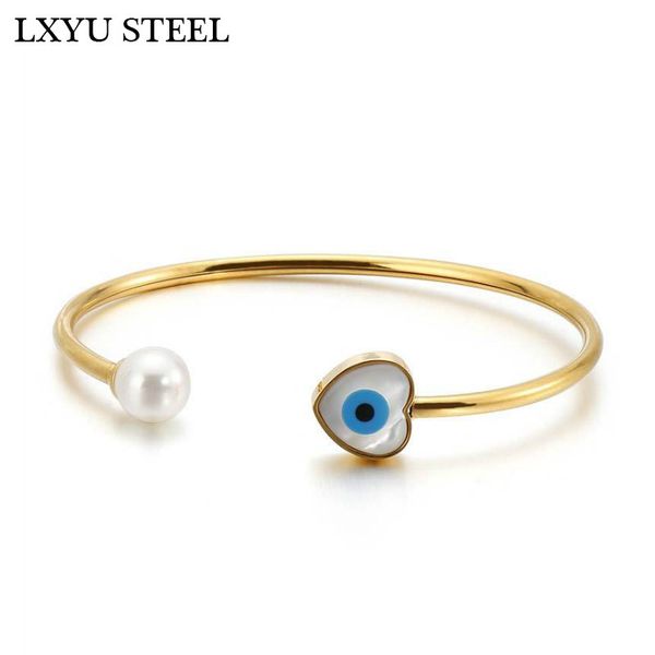 

stainless steel love heart bracelet bangles good luck pearls cuff bangles for girlfriends birthday gift, Black