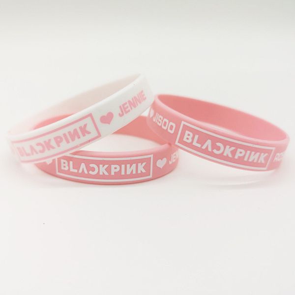 

blackpink black pink lisa rose jennie jisoo name print wristband silica gel same wristband white pink color kpop k
