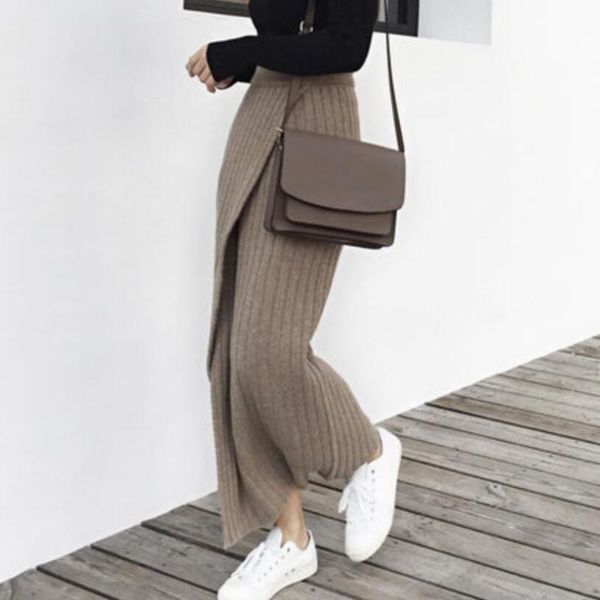 

2019 весна осень зима элегантные женщины длинная юбка уличная женская мода вязаная юбка женский карандаш jw9137, Black