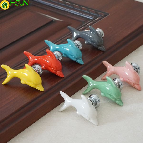 Ful Dolphin Knobs Ceramic Drawer Knob Pulls Kids Dresser Handle