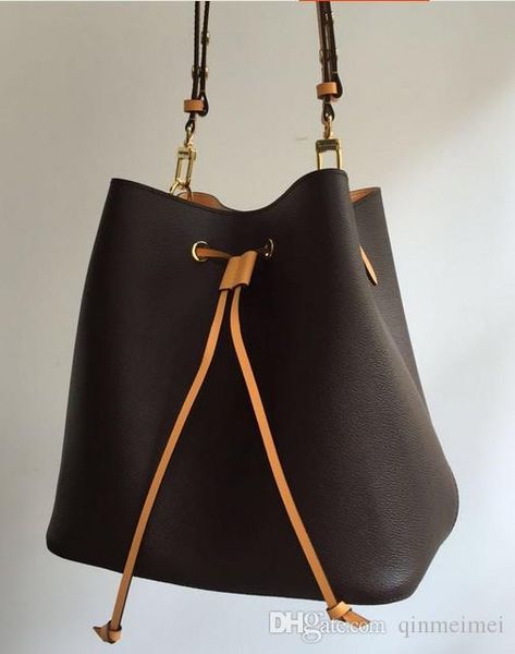 

real leather bucket bag neonoe solid color simple drawstring women's bag slant span handbag crossbody purse 26x26x17.5cm