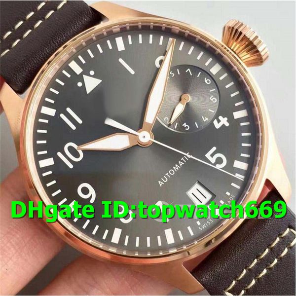 

zf new luxury 500917 watch rosegold case gray dial on brown leather strap swiss 51111 automatic movement solid case back mens watch, Slivery;brown