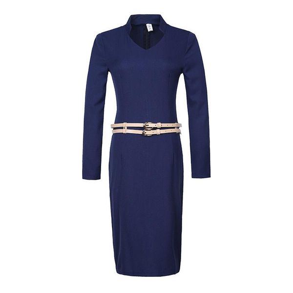 

new arrival plus size women dresses autum elegant v-neck slim large solid color fashion business work party dress wholesale, Black;gray
