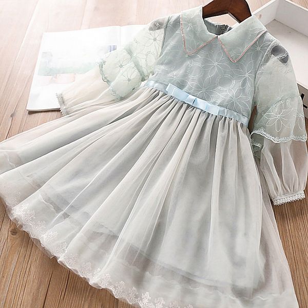 

5274 lace embroidery princess baby girl dress 2020 new spring party wedding kid dress for girl wholesale children clothes 5p lot, Red;yellow