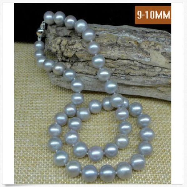 

very surprising 18" 9-10 mm silver grey south sea natural pearl necklace