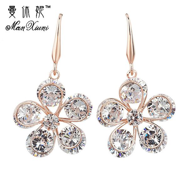 

women handmade fashion exquisite gold zircon flower long dangle earrings for women jewelry boucle d'oreille femme, Silver