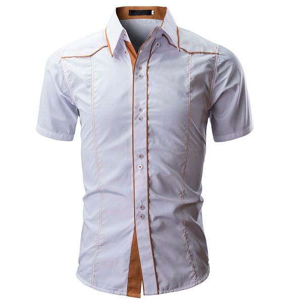 

muqgew 2019 fashion men shirt slim fit shirt camisa masculin fashion solid color male casual short sleeve #y4, White;black