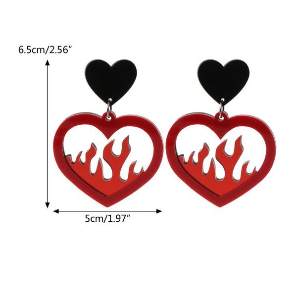 

acrylic red heart fire dangle earrings pendant statement women fashion jewelry, Silver