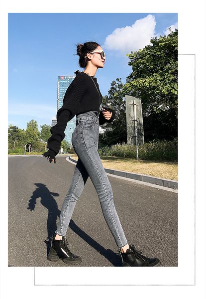 

blue gray women's tailored waist and hip princess jeans bk1379